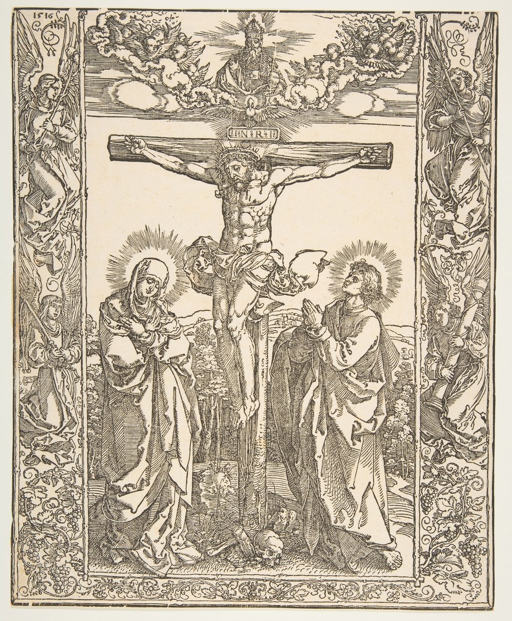 Bakire ve Aziz John arasındaki Haç Üzerindeki İsa, 1516. by Albrecht Dürer