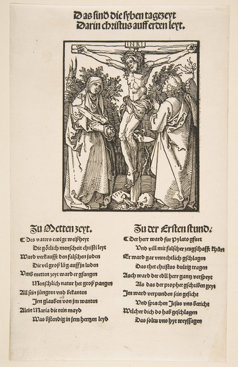 Bakire ve Aziz John arasındaki Çarmıhtaki İsa, iki sayfalık ilk sayfa, 1510. by Albrecht Dürer