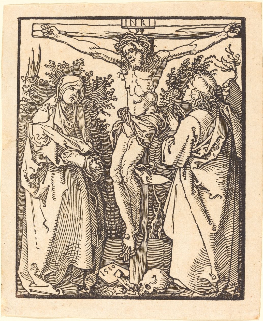 Meryem ve Aziz John ile Çarmıhta İsa, 1510. by Albrecht Dürer