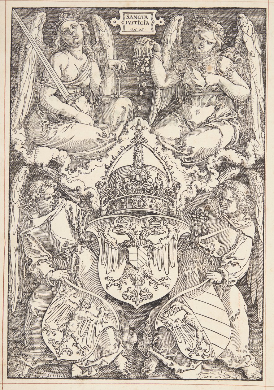 İmparatorluğun arması ve Nürnberg şehri by Albrecht Dürer