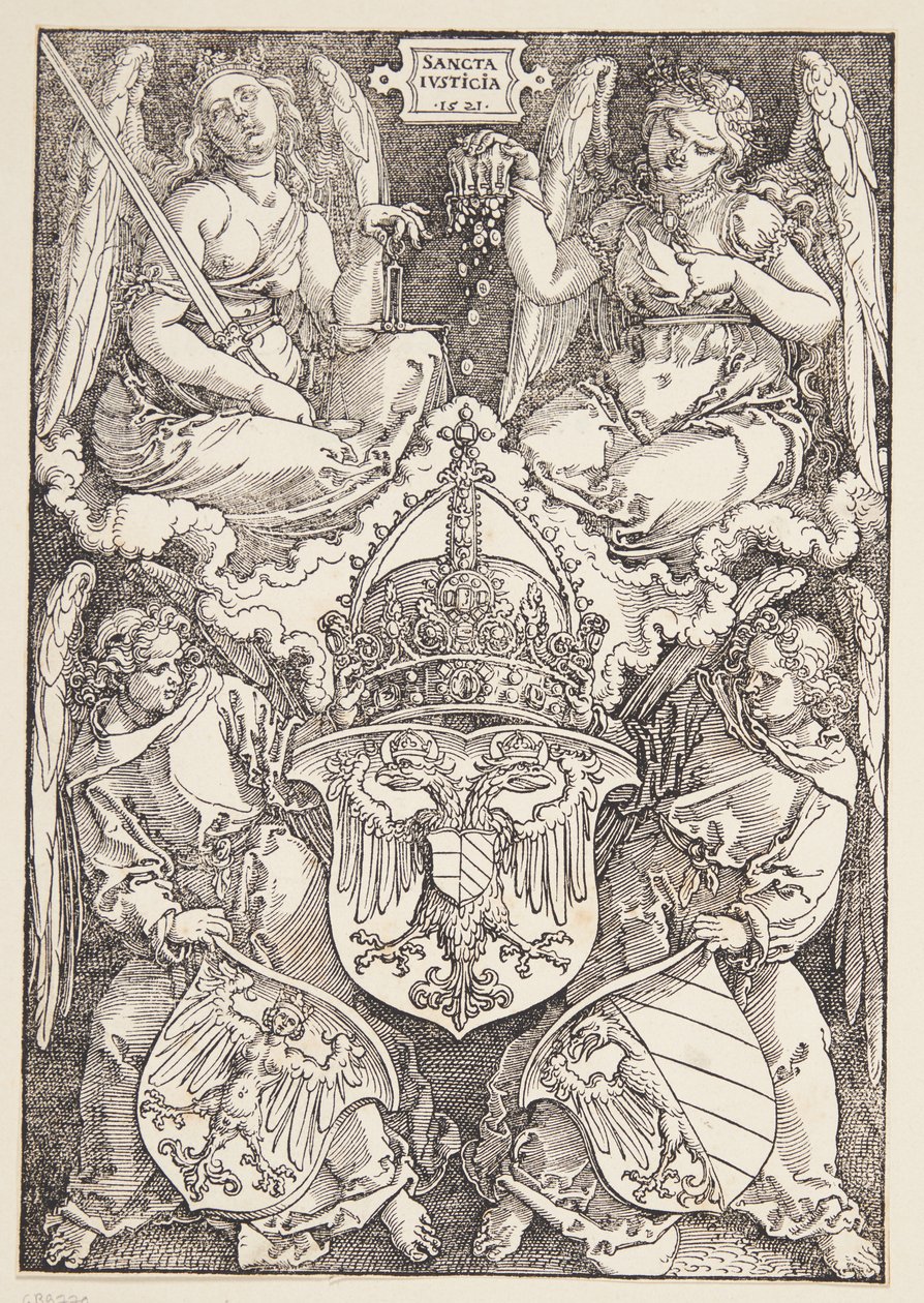 İmparatorluğun arması ve Nürnberg şehri by Albrecht Dürer