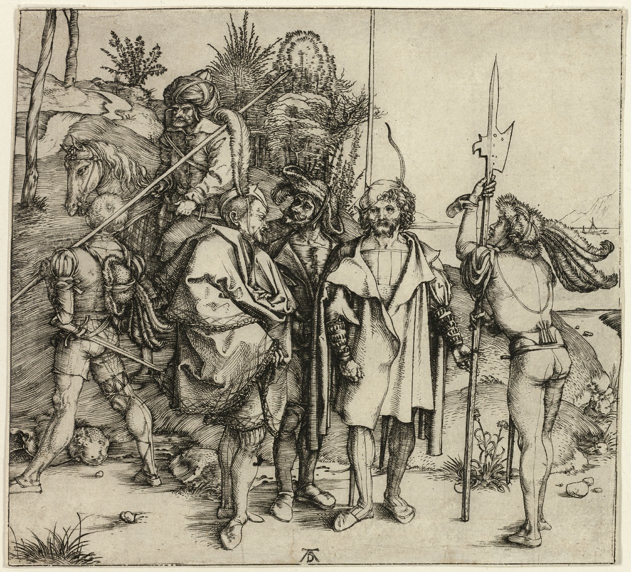 Beş Landsknechte ve At Sırtında Doğulu Bir Adam by Albrecht Dürer