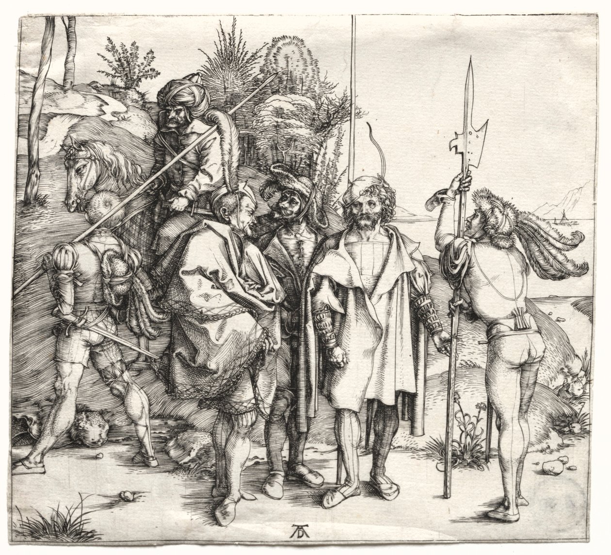 Beş Asker ve Atlı Bir Türk, muhtemelen 1496. by Albrecht Dürer