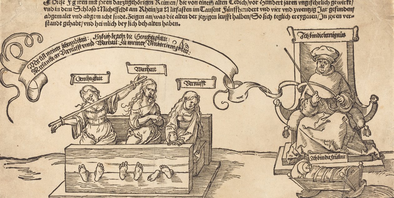 Oturan Yargıç ve Uyuyan Dindarlıkla Hisse Senedinde Adalet, Gerçek ve Akıl, muhtemelen 1526. by Albrecht Dürer