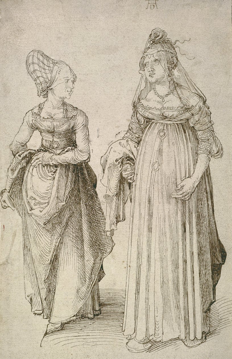 Nürnberg Hausfrau ile Kontrast Venedik Elbiseli Bayan by Albrecht Dürer
