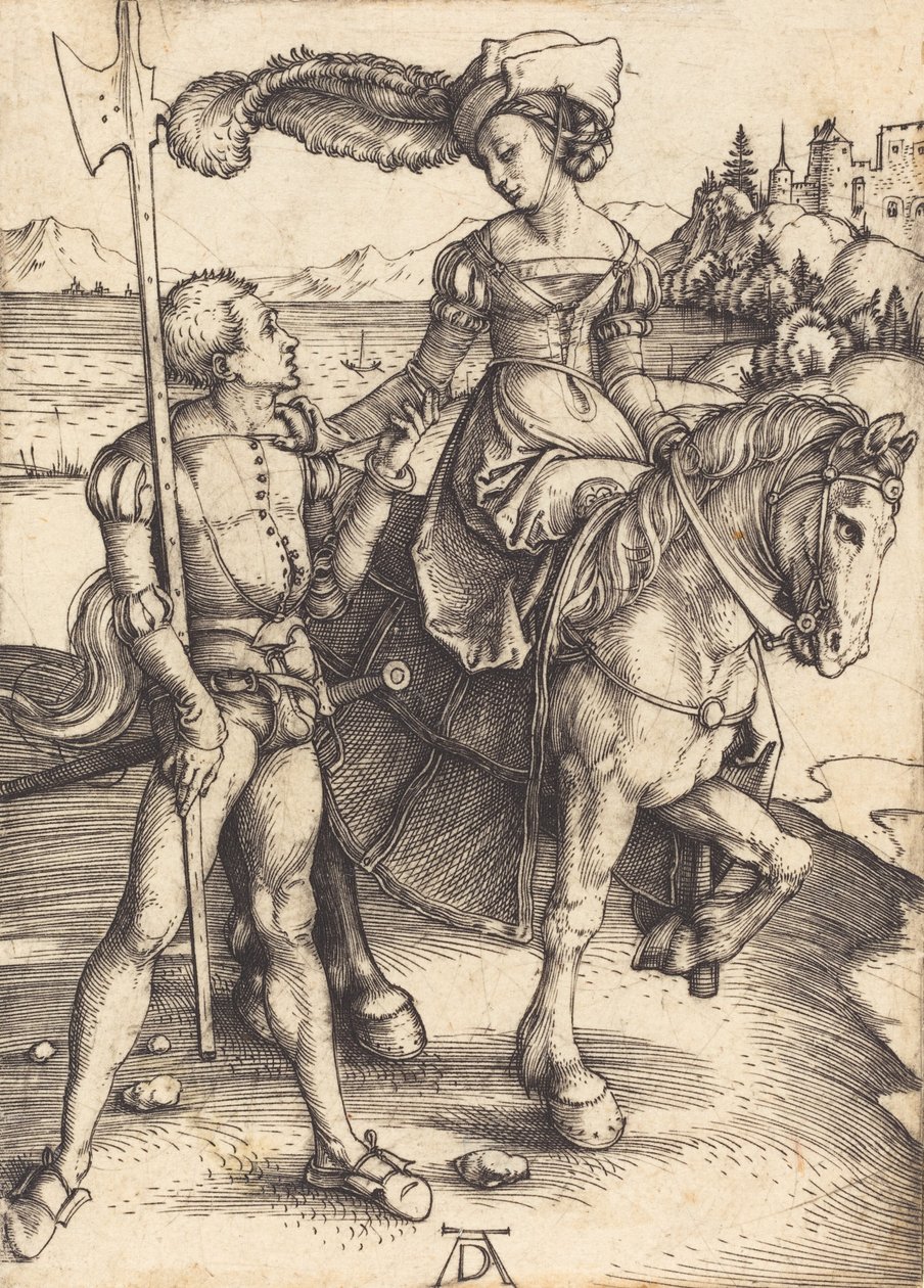 Atlı Lady ve Lansquenet, c. 1497. by Albrecht Dürer