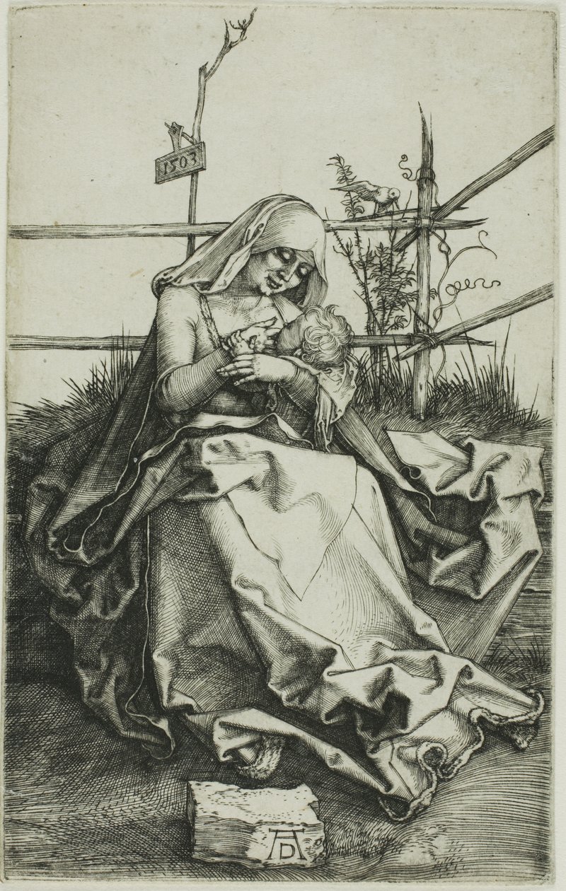 Madonna çimenli bir bankada by Albrecht Dürer