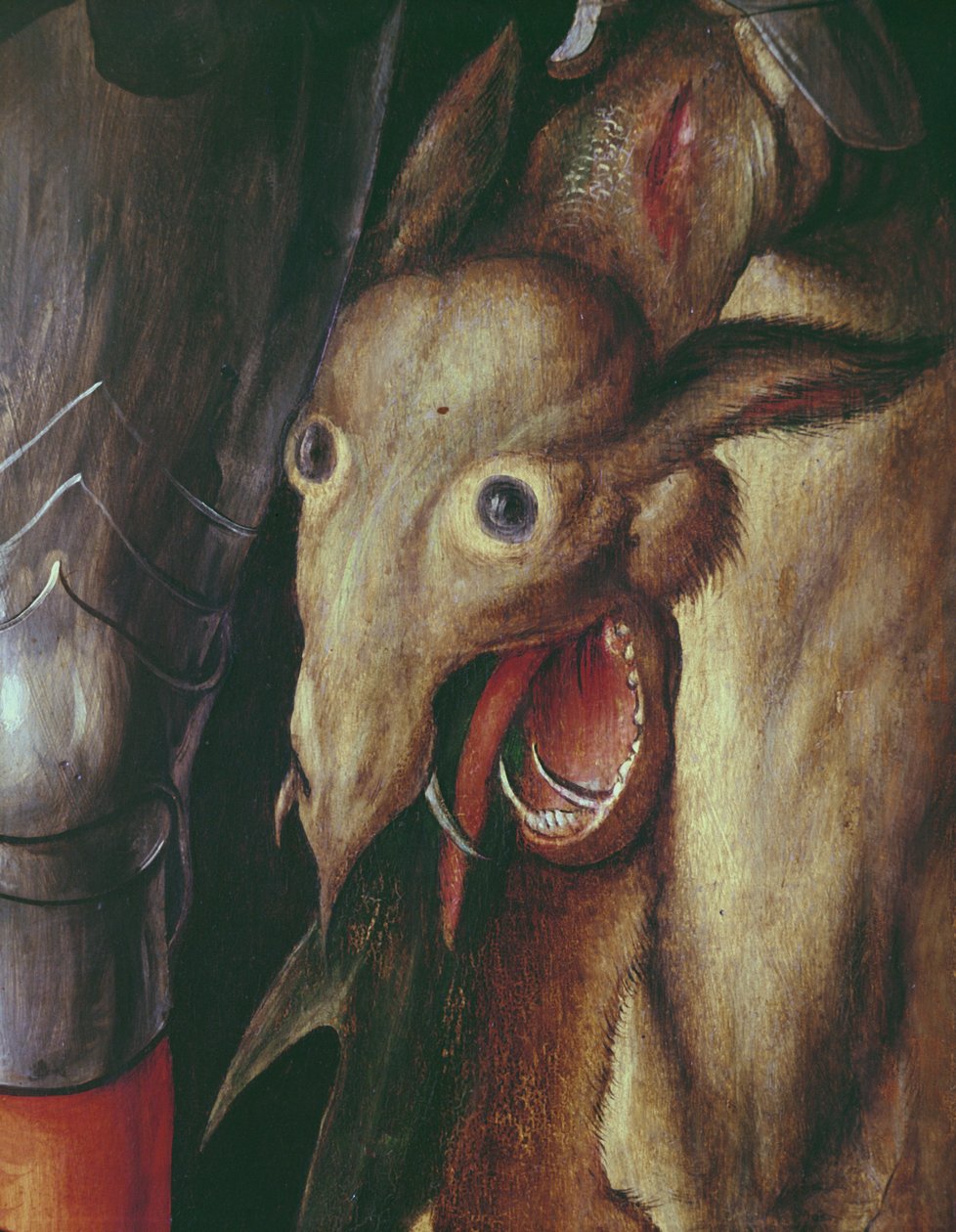 Paumgartner Altarpiece: Aziz George tarafından mağlup edilen ejderhanın başını betimleyen Sol El Kanadı detayı, 495745 panel detayında c.1500 tempera by Albrecht Dürer