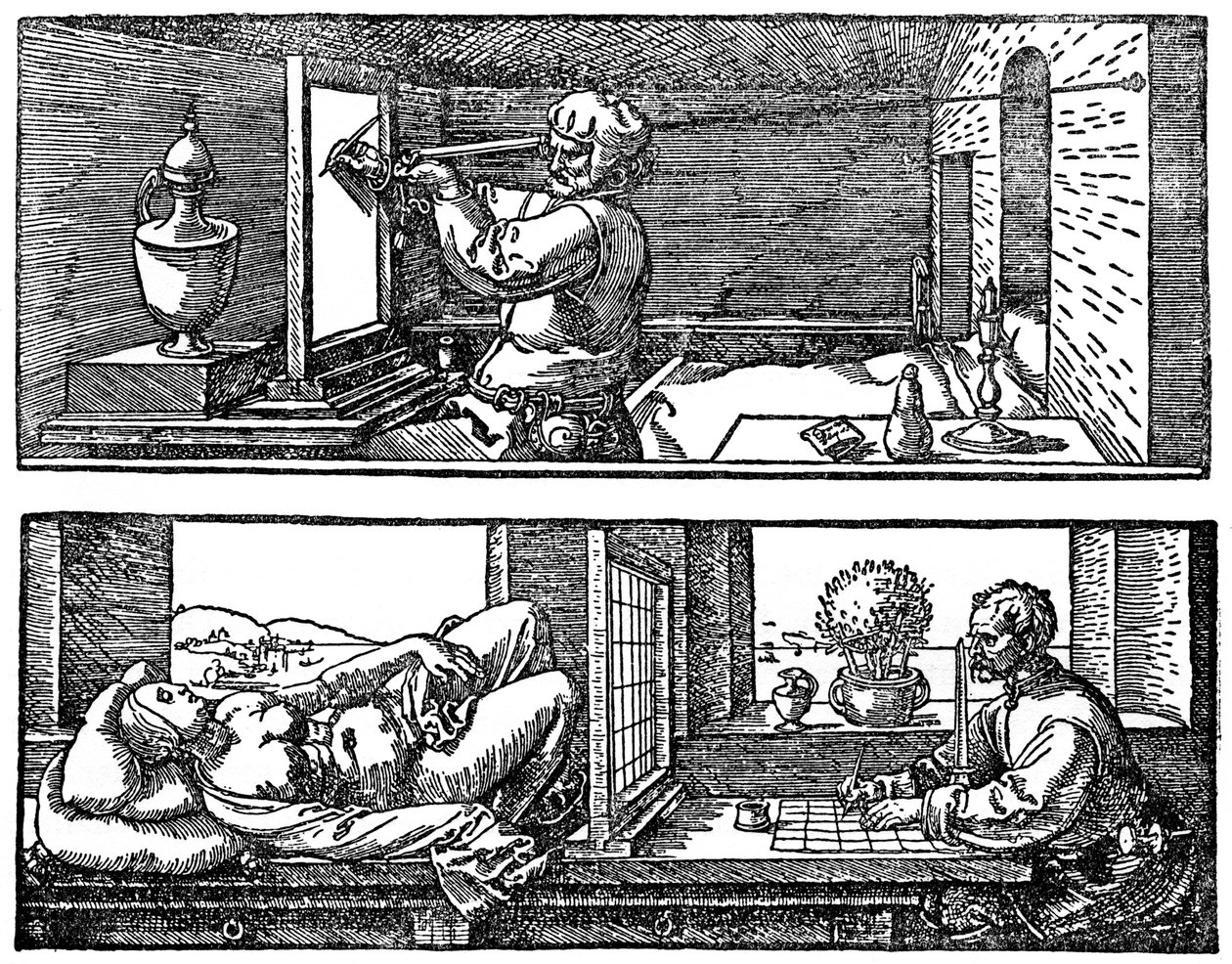 Perspektif makinesi, 1525, 1936 by Albrecht Dürer