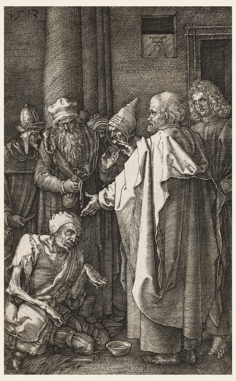 S. Peter ve S. John Tapınağın Kapısında Topallıyı İyileştiriyor by Albrecht Dürer