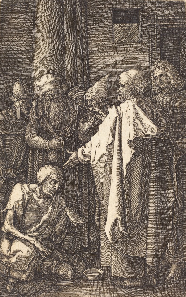 Aziz Petrus ve Aziz John Tapınağın Kapısında Bir Sakatlıyı İyileştiriyor, 1513. by Albrecht Dürer