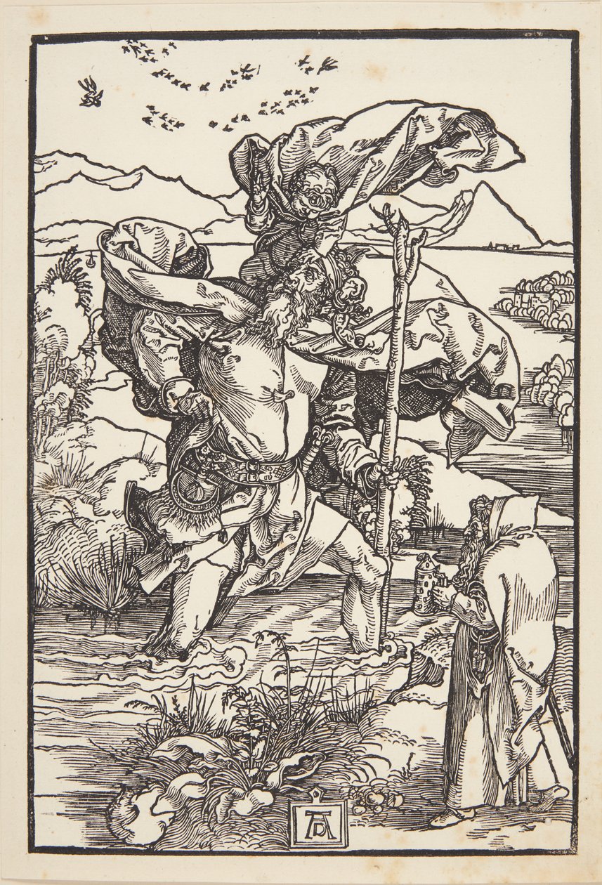 Bir kuş uçuşu ile vahşi doğada St. Christopher by Albrecht Dürer