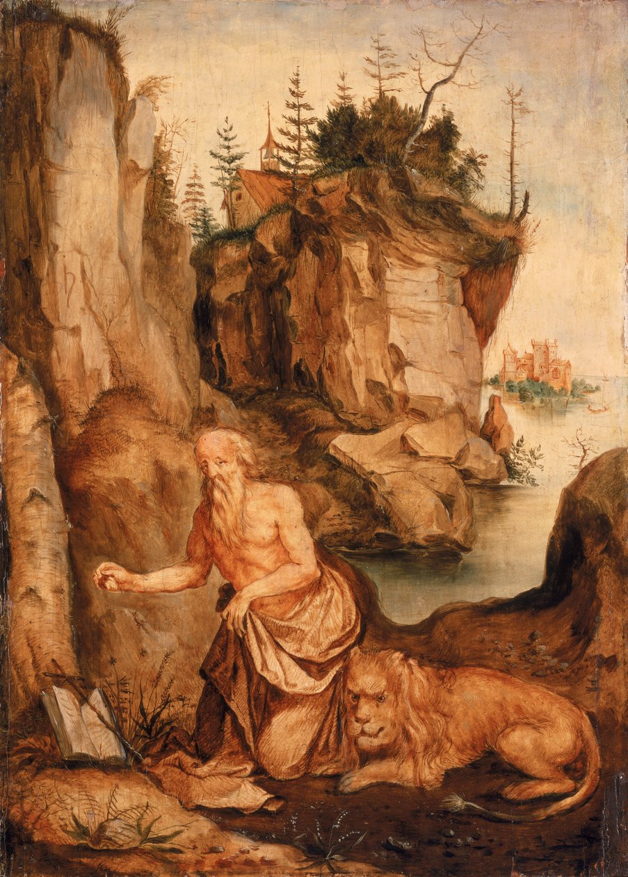 Aziz Jerome ve Aslan, c.1500 by Albrecht Dürer