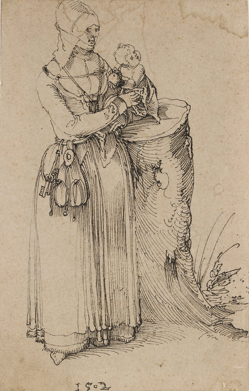 Ayakta Çocuk Tutan Kadın Figürü, 1502 by Albrecht Dürer