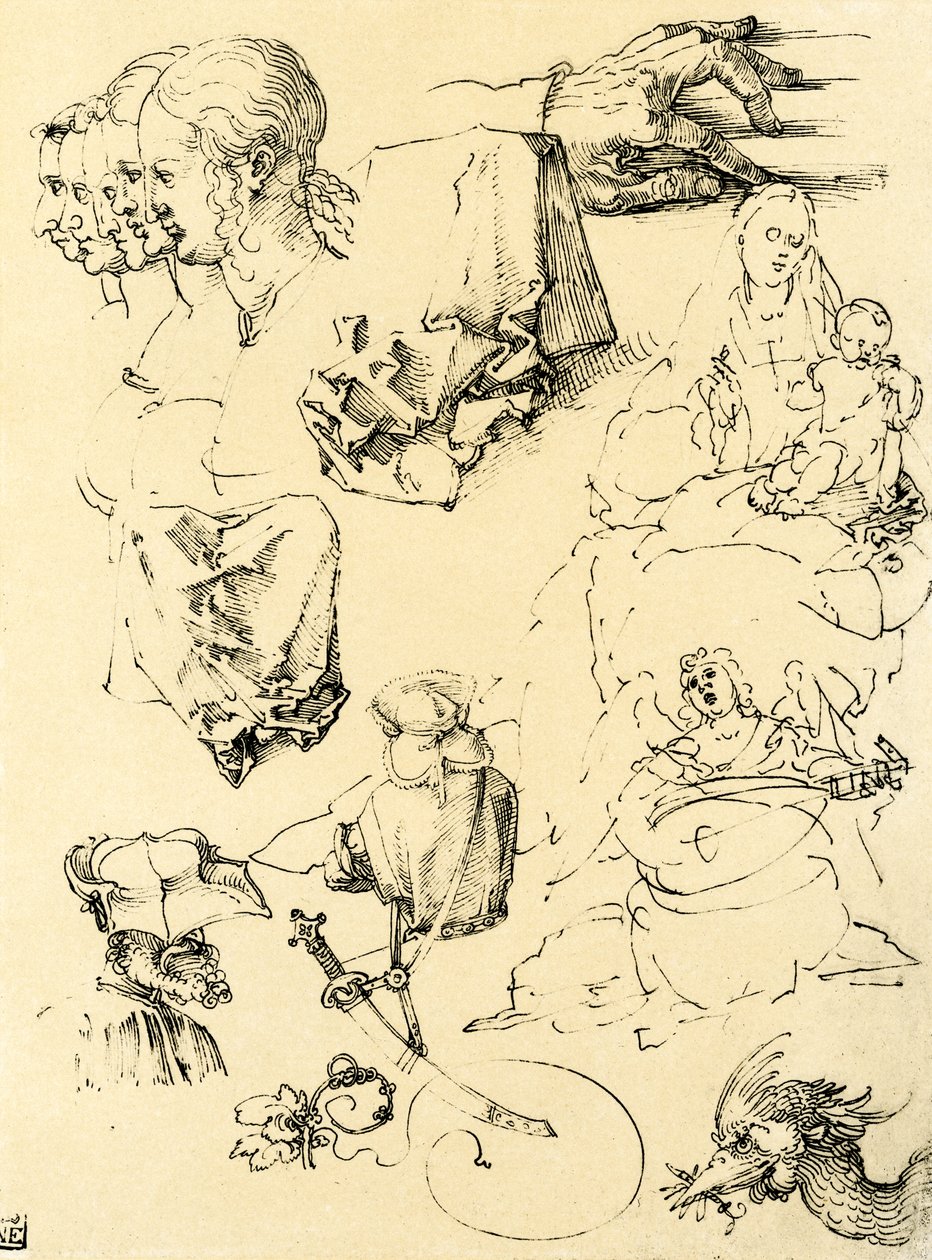 Farklı tasarımlara sahip çalışma sayfası by Albrecht Dürer