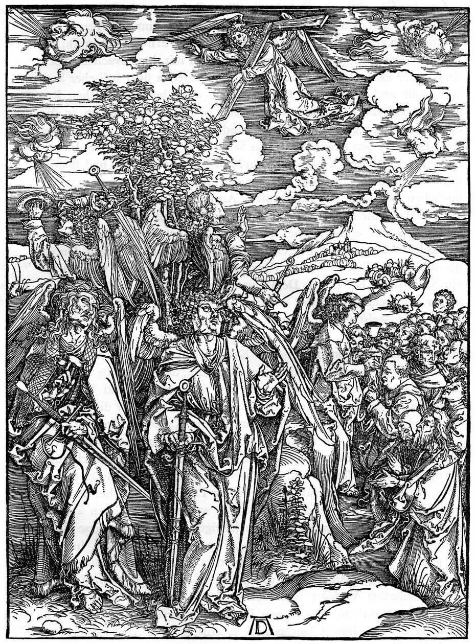 Rüzgarları tutan Dört Melek, 1498, 1936 by Albrecht Dürer