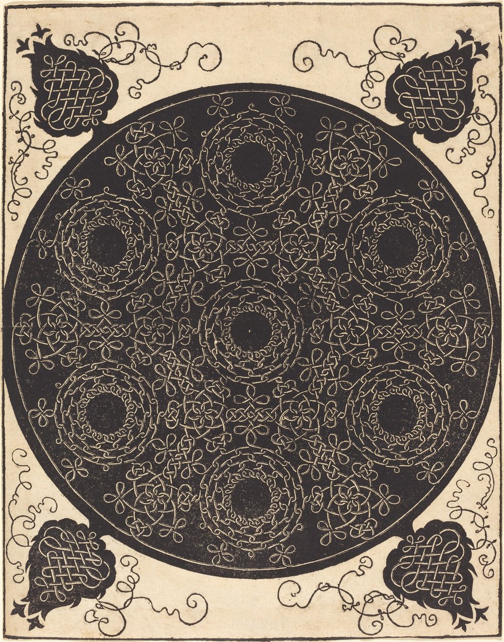 Dördüncü Düğüm (siyah merkezlerle yedi dairesel düğüm grubunu birleştirir) by Albrecht Dürer