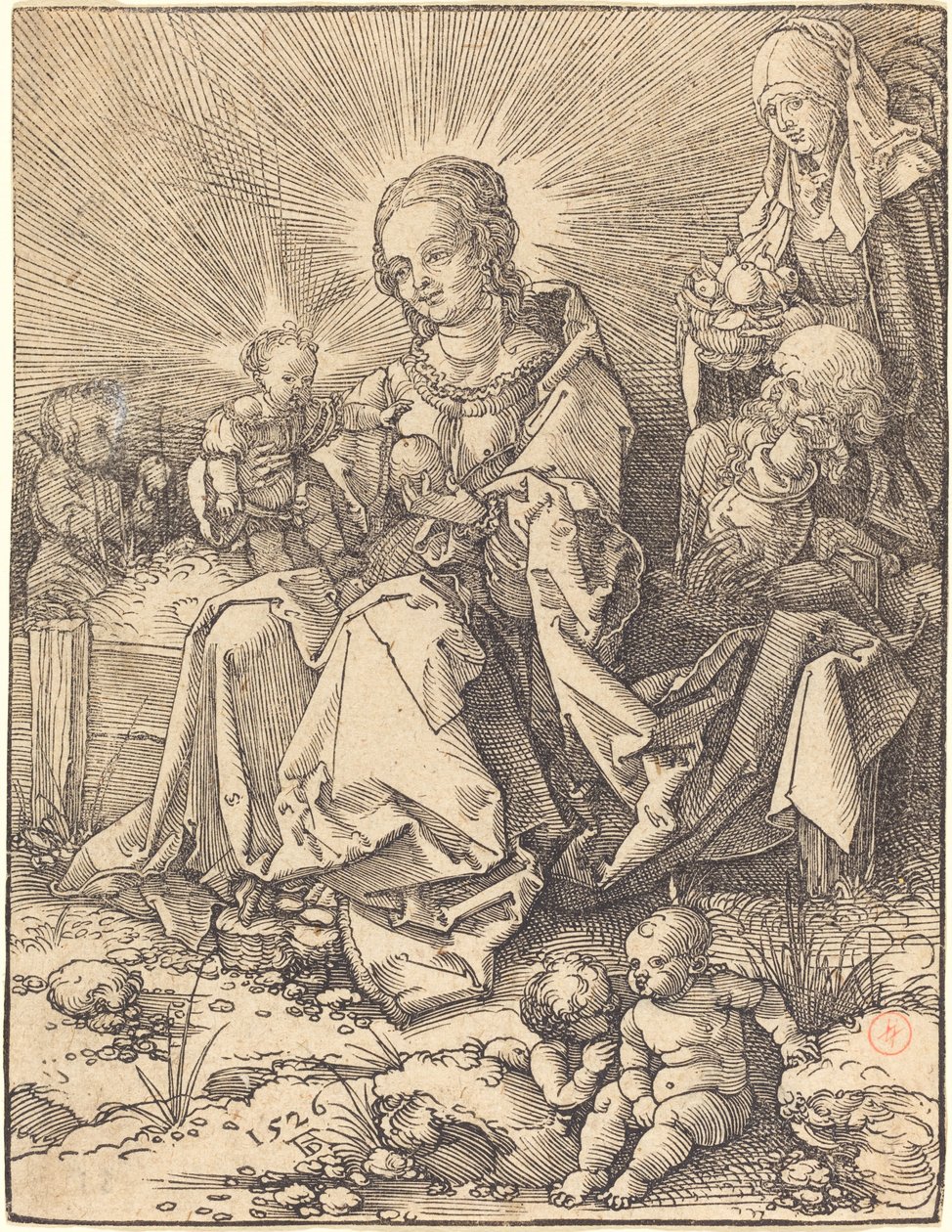 çimenli bir bankta kutsal aile by Albrecht Dürer