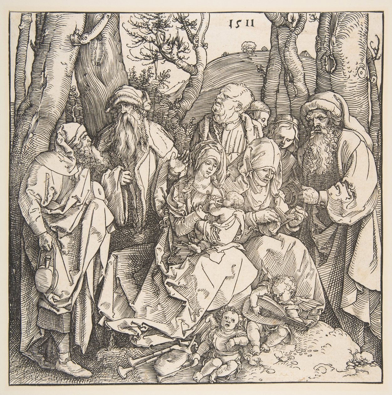 Azizler ve İki Müzik Meleği ile Kutsal Aile, 1511. by Albrecht Dürer