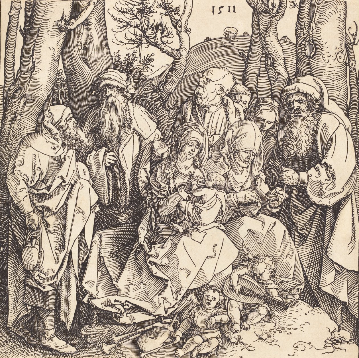 İki Müzik Yapan Meleğin Kutsal Ailesi, 1511. by Albrecht Dürer