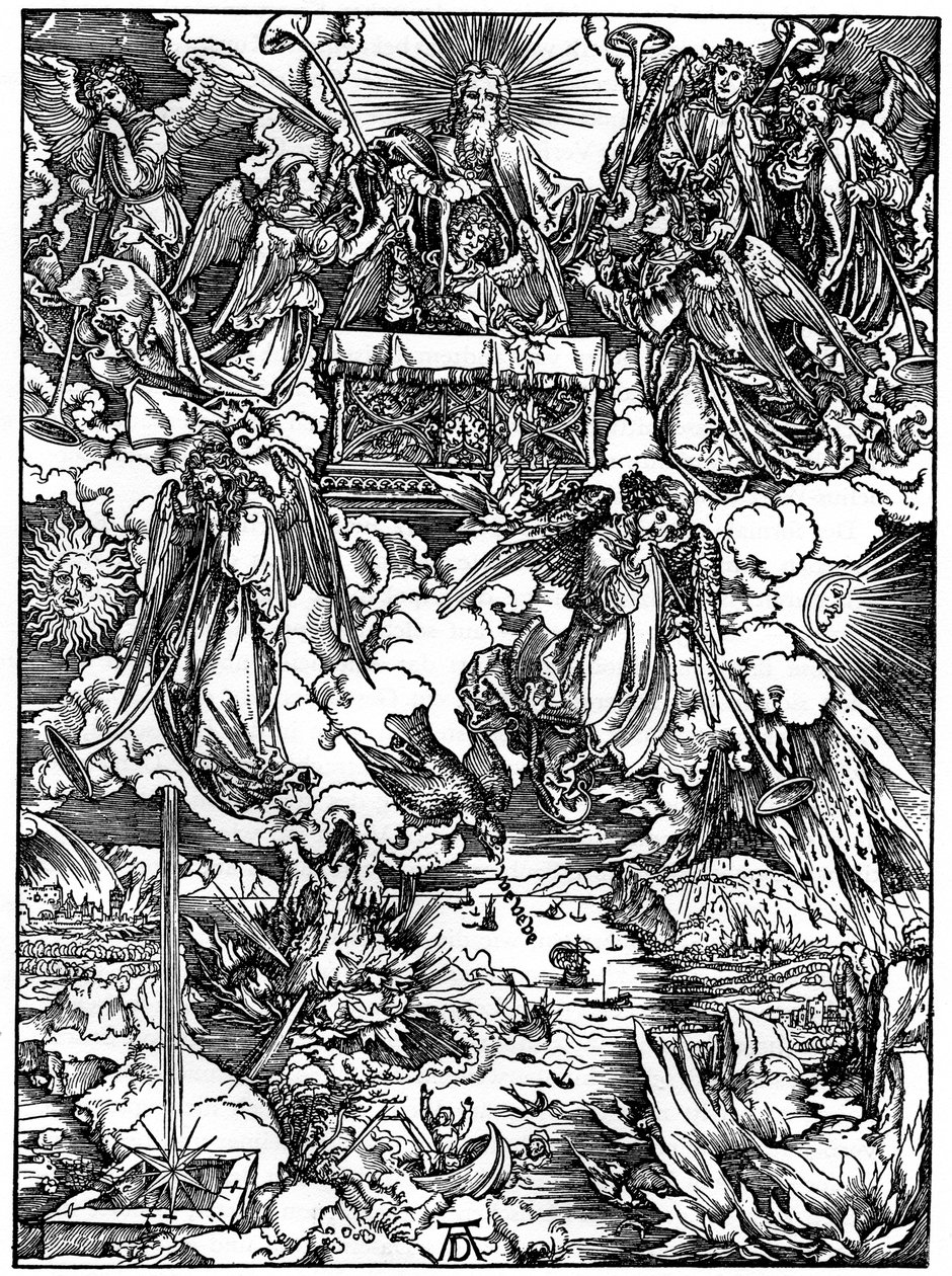 Yedinci Mühürün Açılışı, Trompetlerle Yedi Melek, 1498, 1936 by Albrecht Dürer