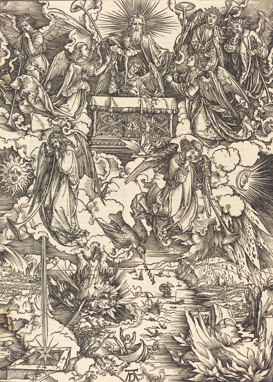 Trompetli Yedi Melek, muhtemelen c. 14961498. by Albrecht Dürer