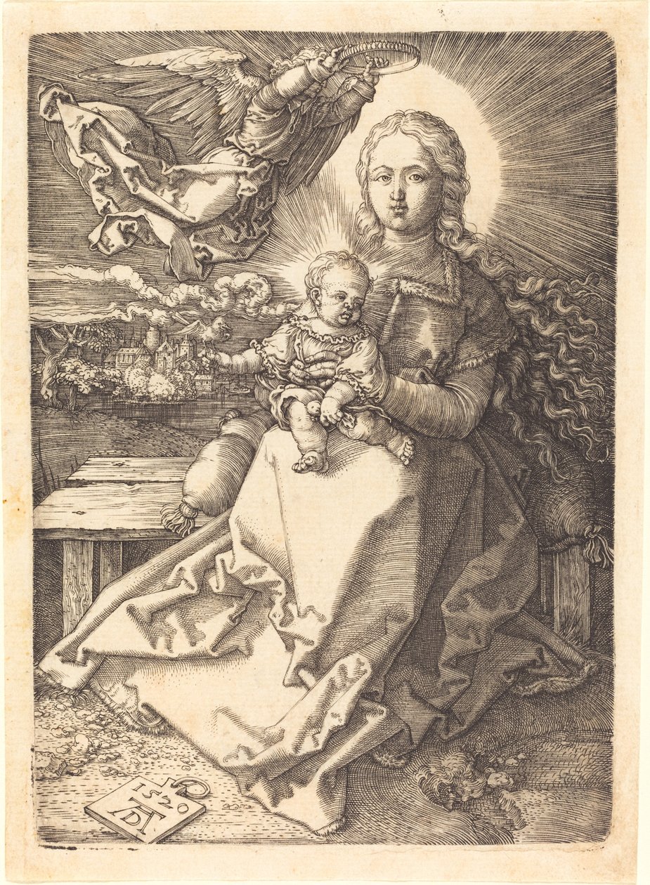 Bir Melek Tarafından Taçlandırılan Bakire ve Çocuk by Albrecht Dürer