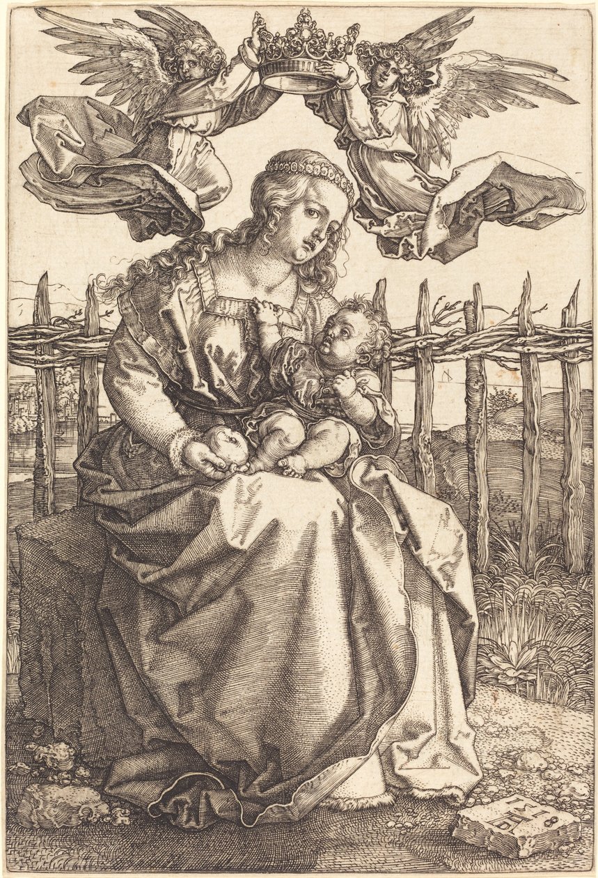İki Melek Tarafından Taçlandırılan Bakire ve Çocuk by Albrecht Dürer