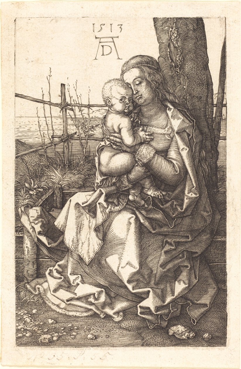Bir Ağacın Yanında Oturan Bakire ve Çocuk by Albrecht Dürer