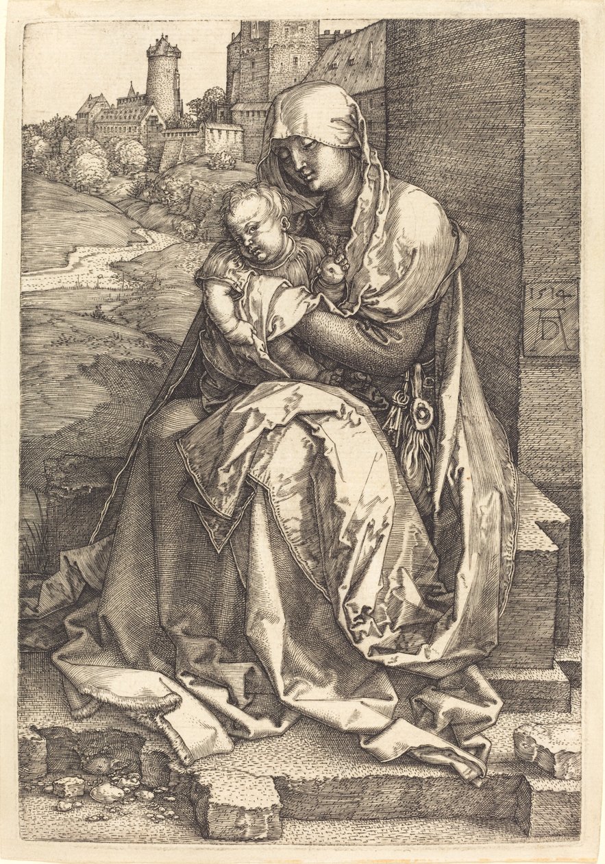 Duvarın Yanında Oturan Bakire ve Çocuk by Albrecht Dürer