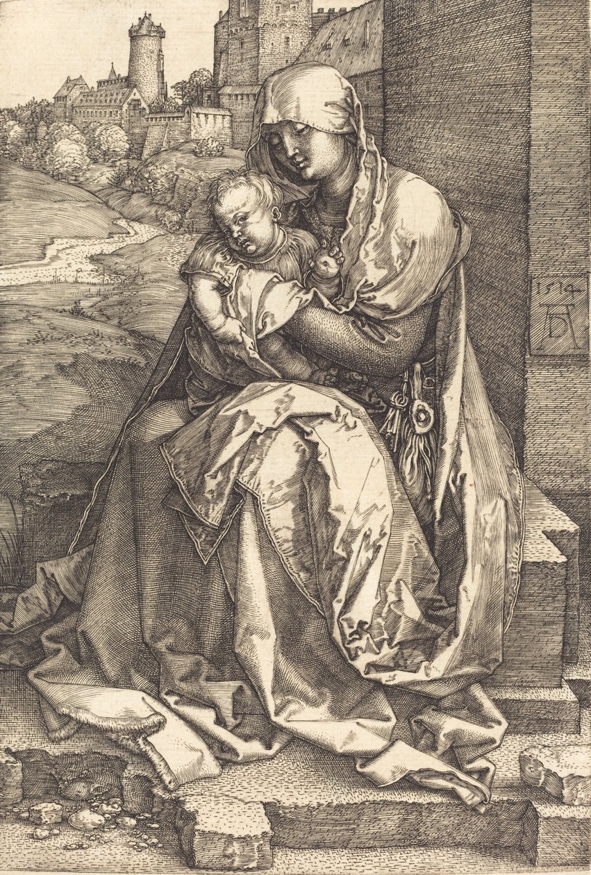 Duvarın Yanında Oturan Bakire ve Çocuk, 1514. by Albrecht Dürer