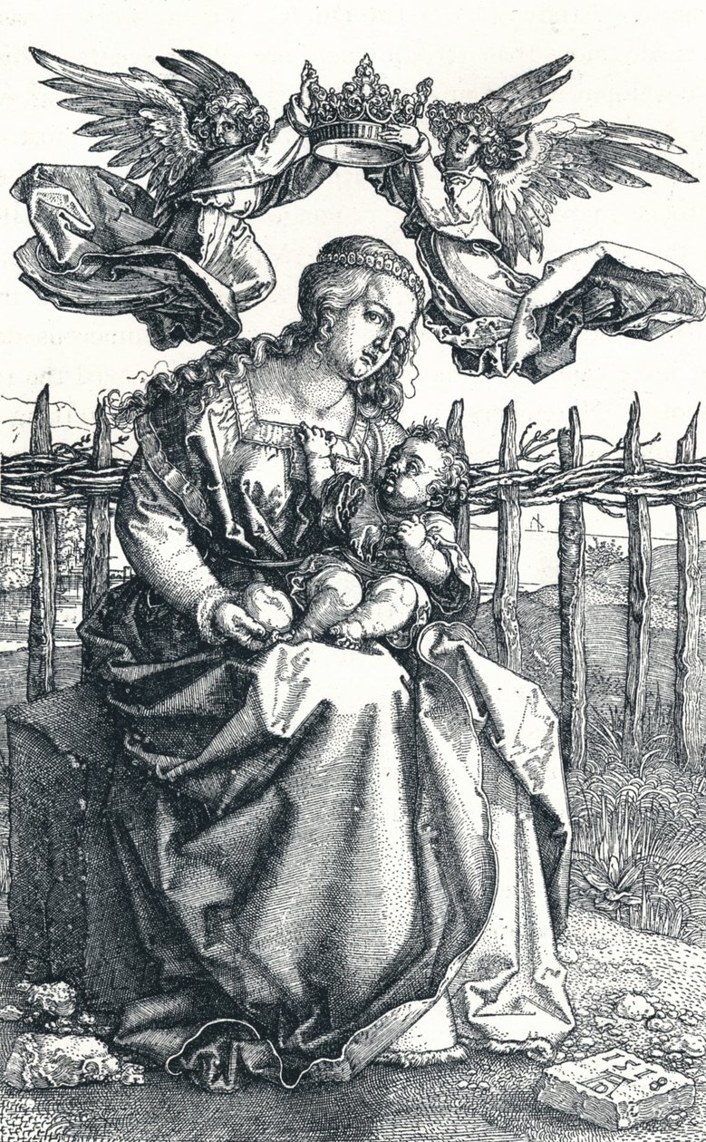 İki Melek tarafından taçlandırılan Bakire ve Çocuk, 1518, 1906 by Albrecht Dürer