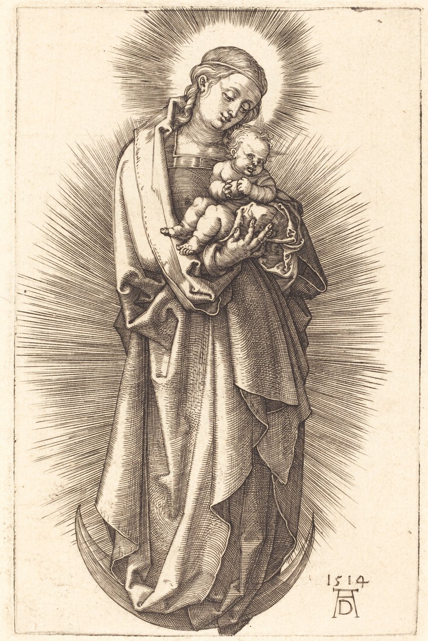 Diademli Hilal Üzerindeki Bakire ve Çocuk by Albrecht Dürer
