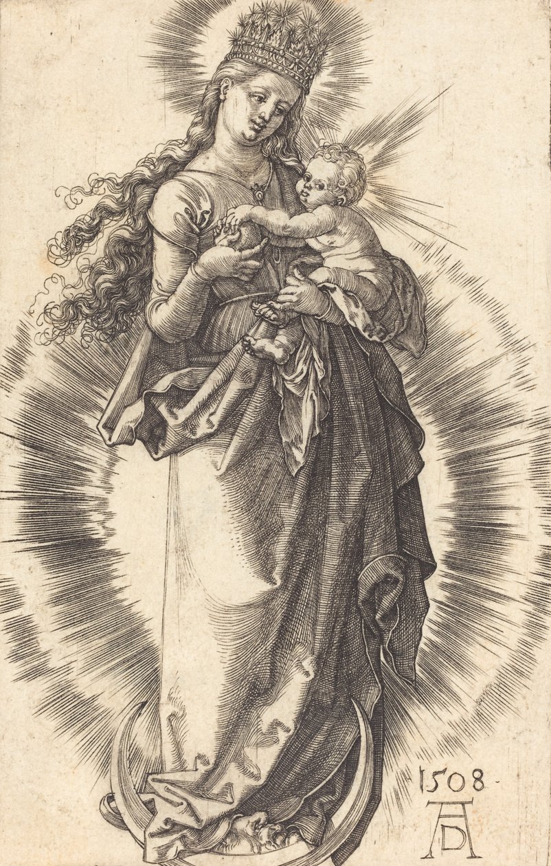 Hilal Üzerinde Yıldızlı Taçlı Bakire ve Çocuk, 1508. by Albrecht Dürer