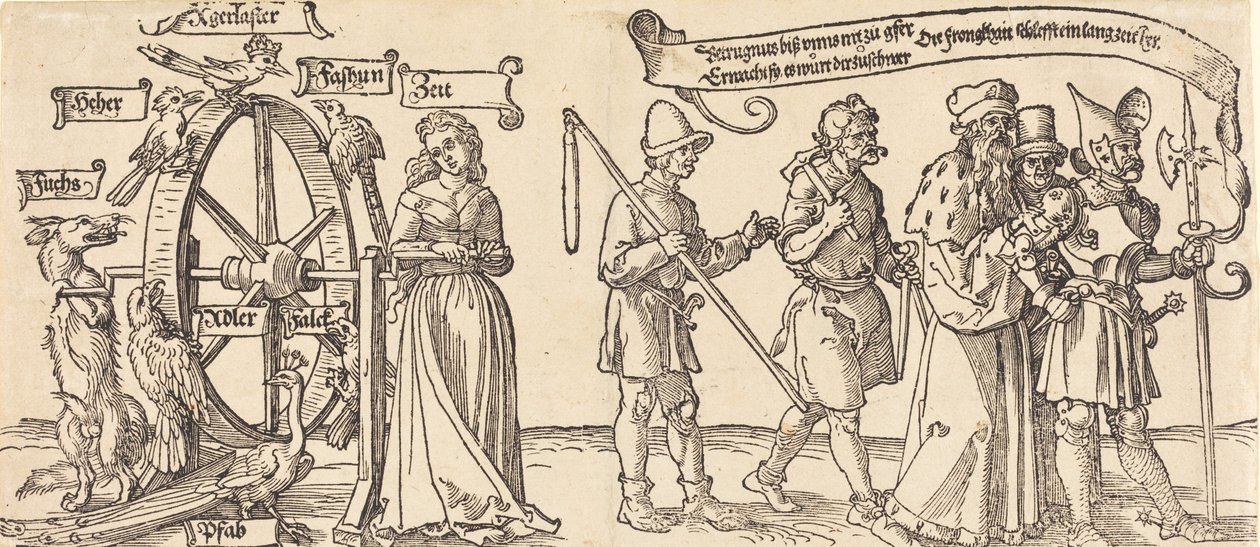 Zaman ve Her Seviyeden İnsanlarla Kader Çarkını Sağa Çeviren Bir Tilki, muhtemelen 1526. by Albrecht Dürer