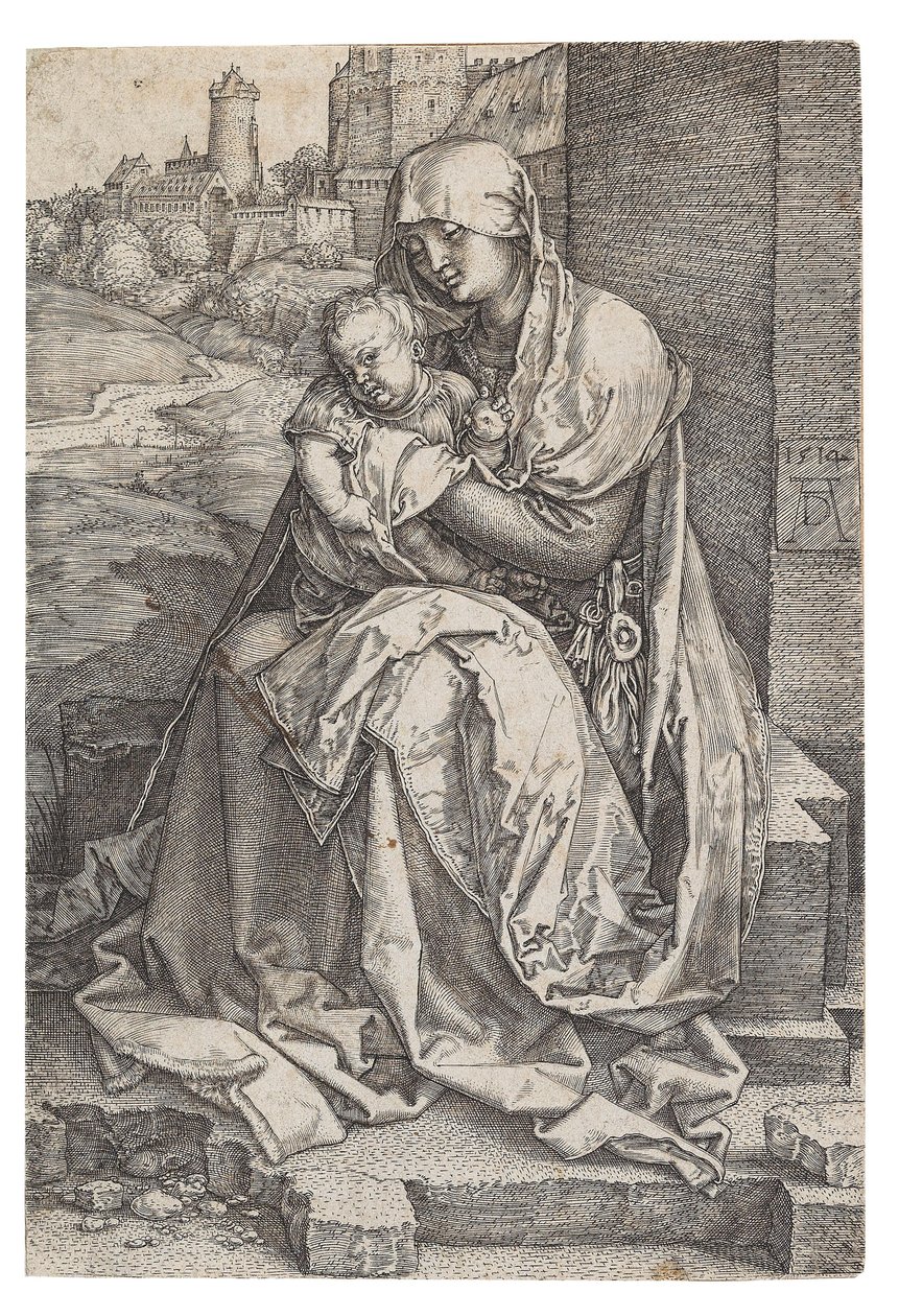 Duvarın Yanında Oturan Bakire ve Çocuk, 1514. by Albrecht Dürer
