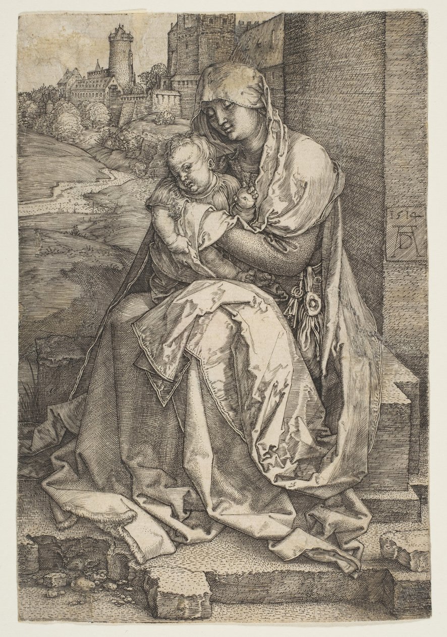 Duvarın Yanında Oturan Bakire ve Çocuk, 1514. by Albrecht Dürer