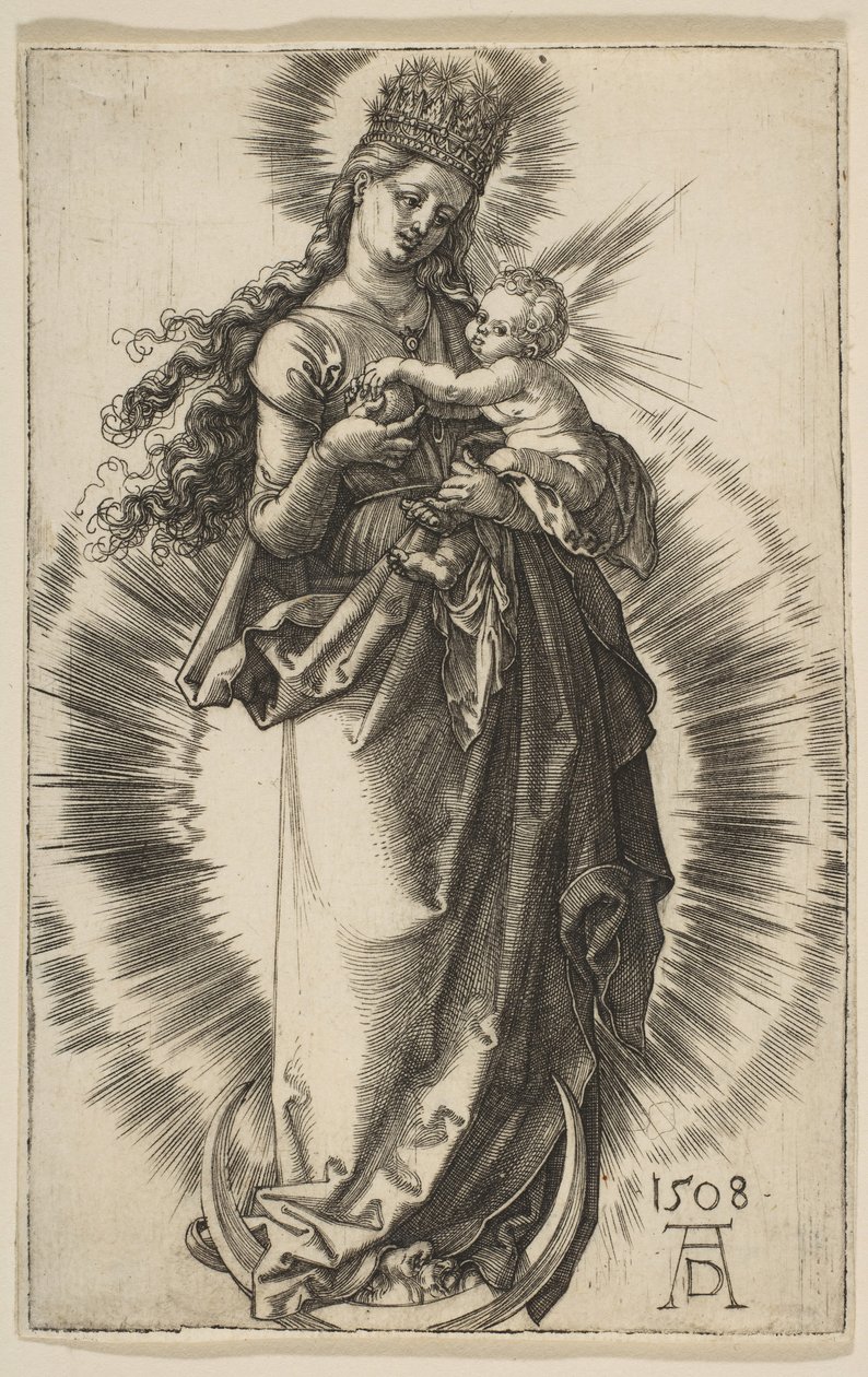 Yıldızlı Taçlı Hilal Üzerinde Bakire, 1508. by Albrecht Dürer