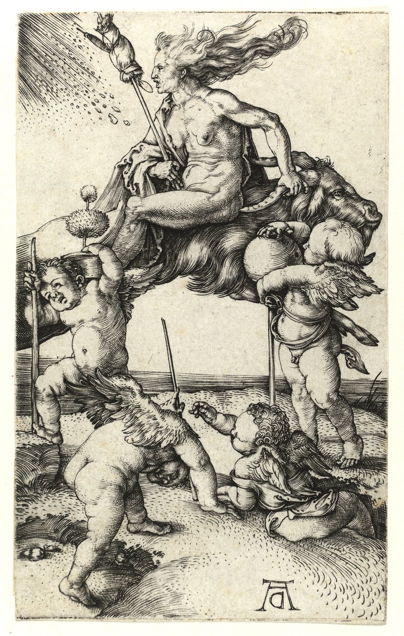Bir keçinin üzerinde geriye doğru giden cadı, c.1505 by Albrecht Dürer