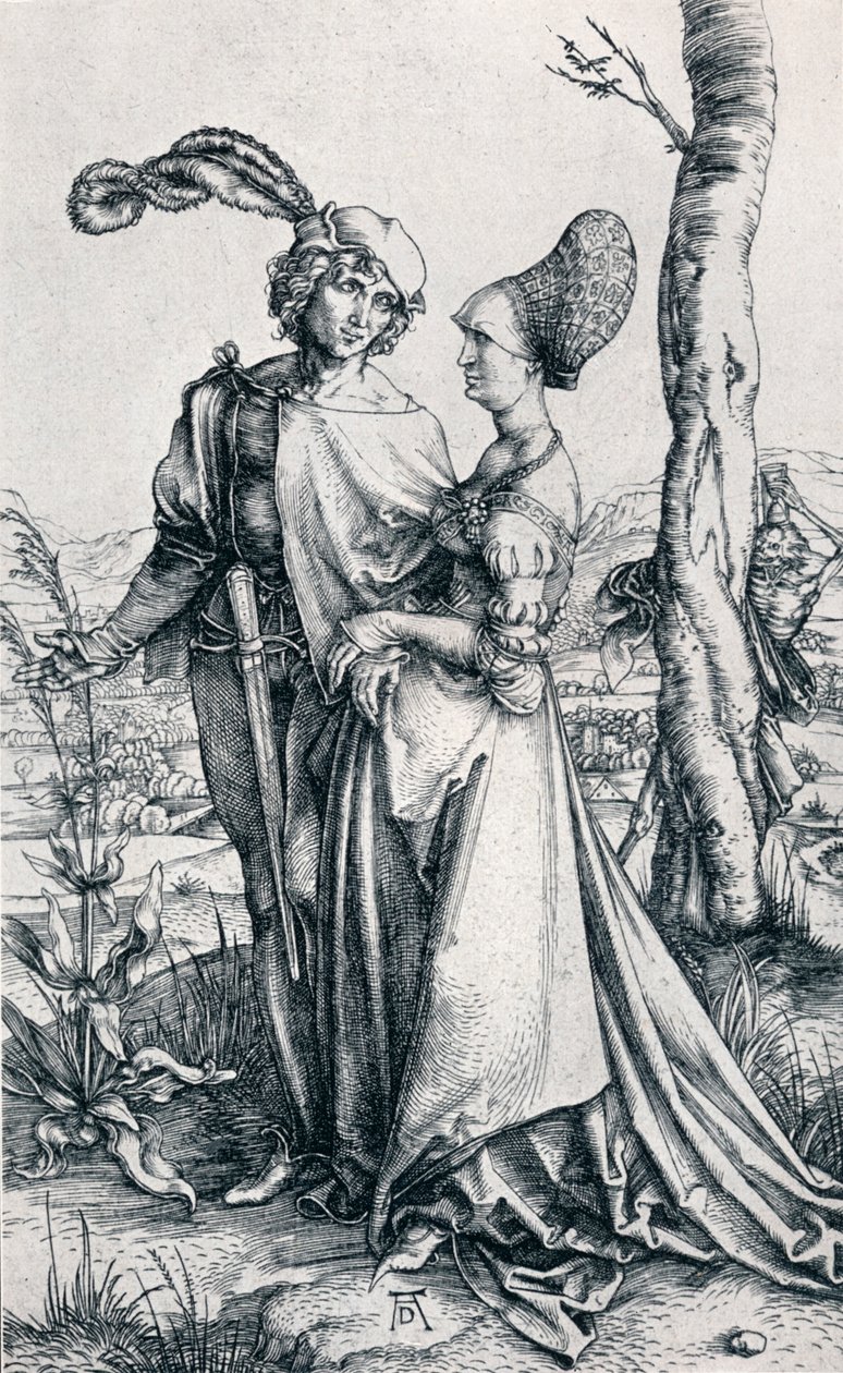 Ölüm ya da Gezi Yoluyla Tehdit Edilen Genç Çift, 1495, 1906 by Albrecht Dürer