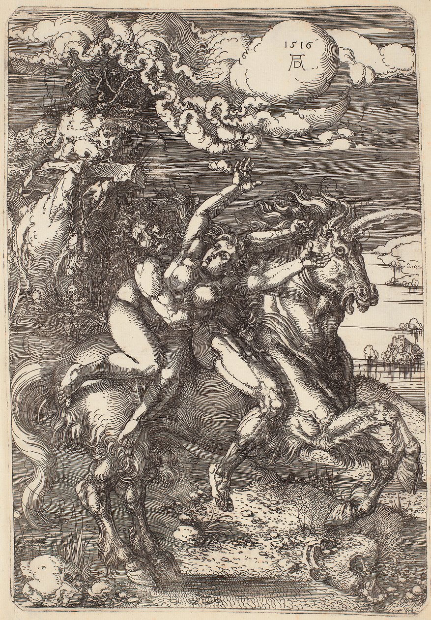 Tek Boynuzlu Atta Kaçırma by Albrecht Dürer