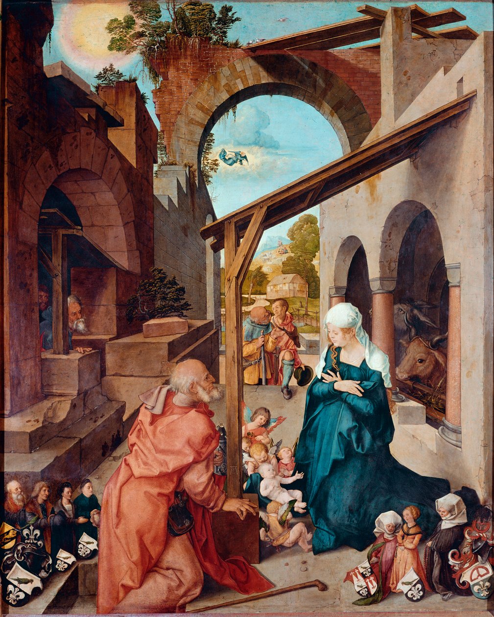 Altarpiece Paumgartner: “” Nativite”” Resim Albrecht Durer (1471-1528) 1504 yakl. karartmak 155x126 cm Münih, Alte Pinakothek by Albrecht Dürer