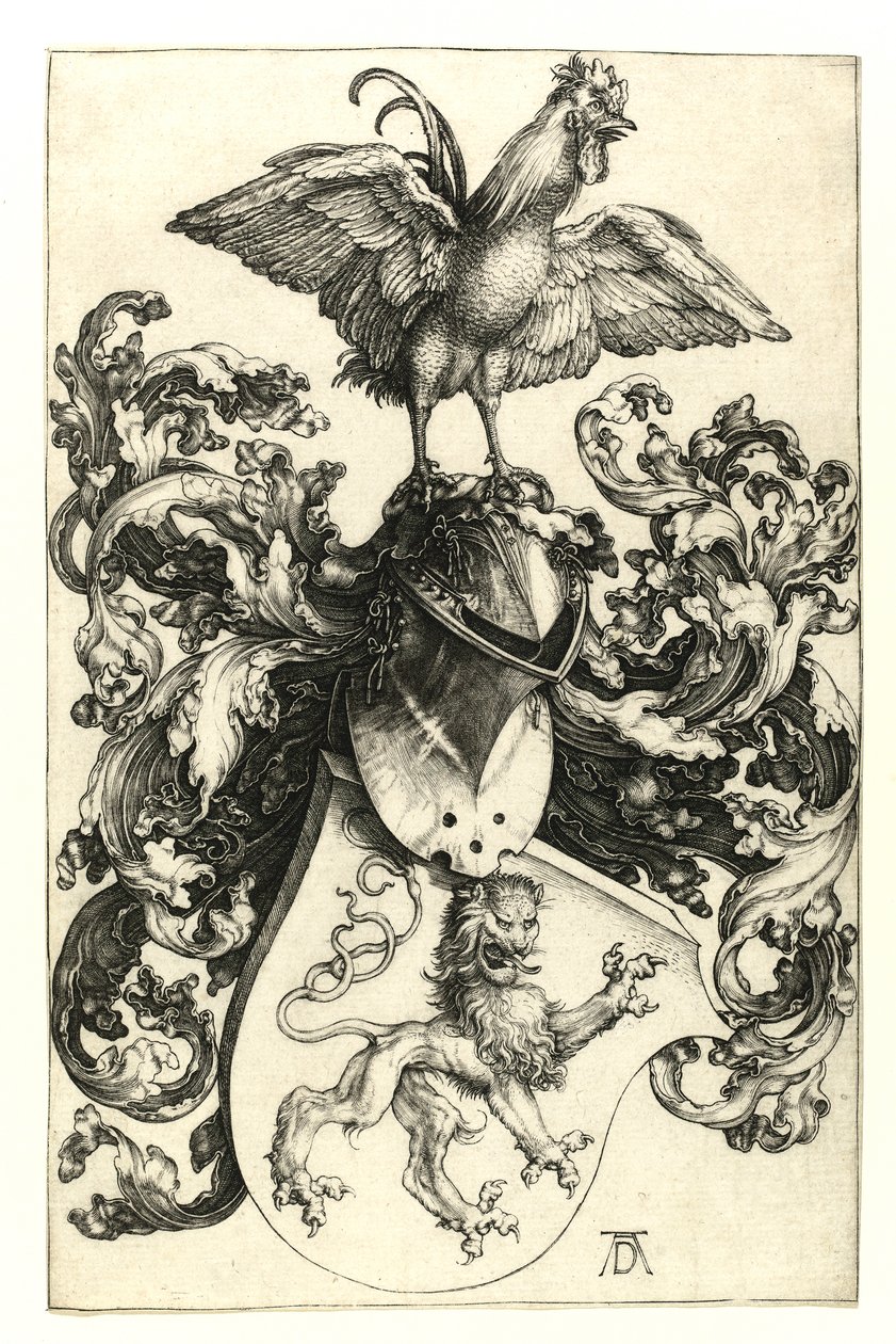 Aslan ve horoz ile arması. 1502-03 by Albrecht Dürer