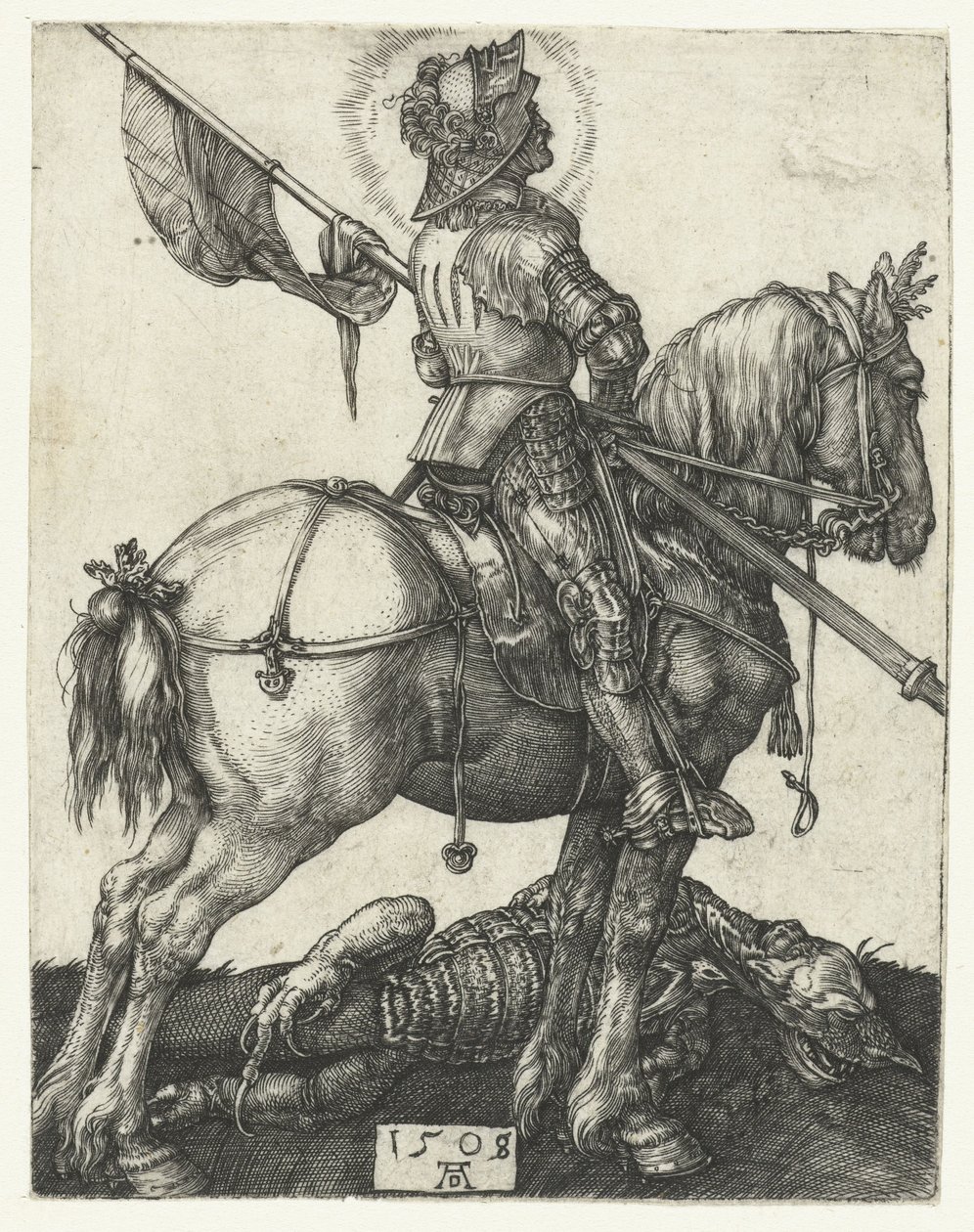Aziz George ve ölüm ejderhası by Albrecht Dürer or Duerer
