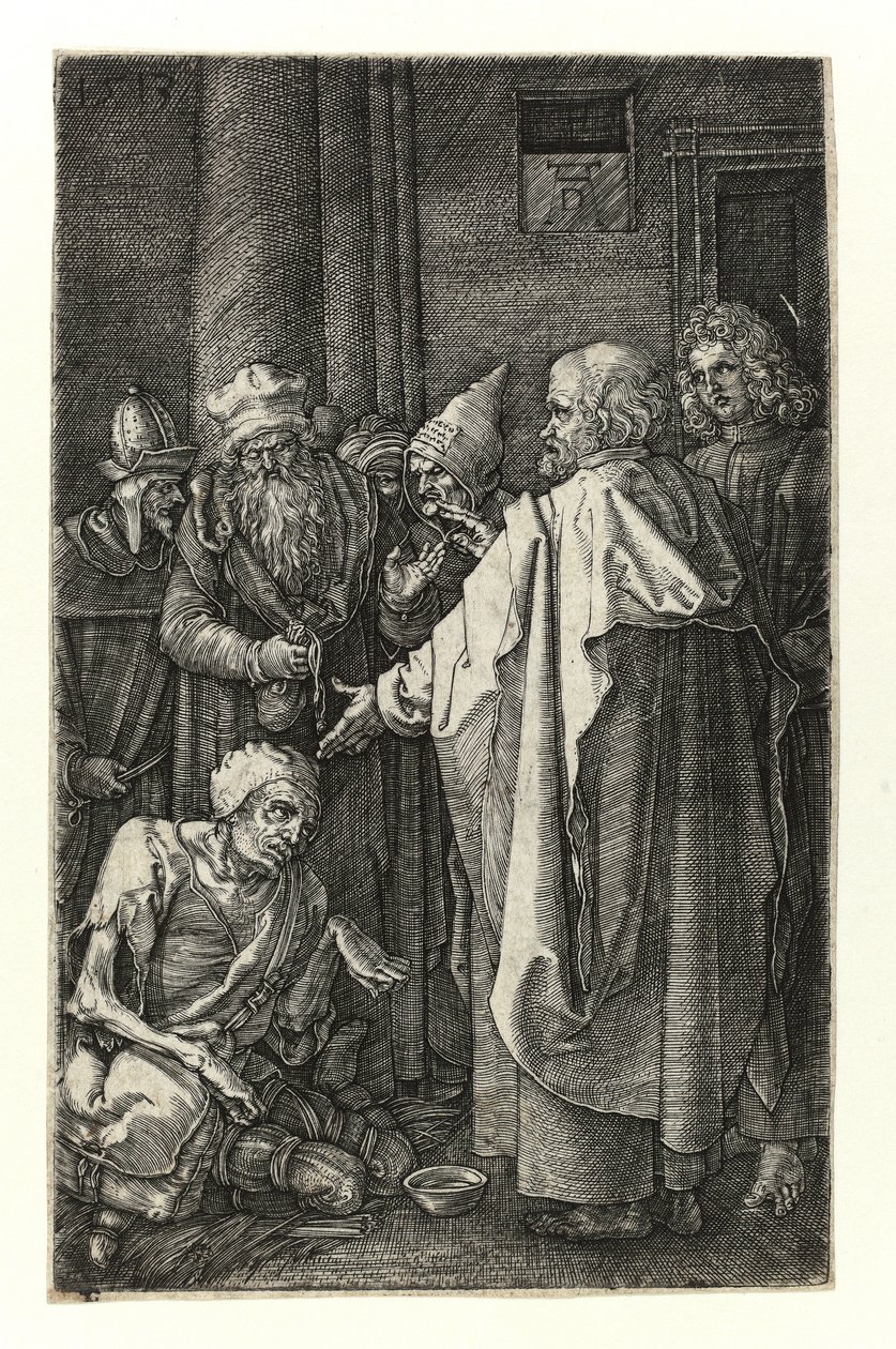 Aziz Peter ve Aziz John, tapınak kapısındaki sakatları iyileştiriyor by Albrecht Dürer