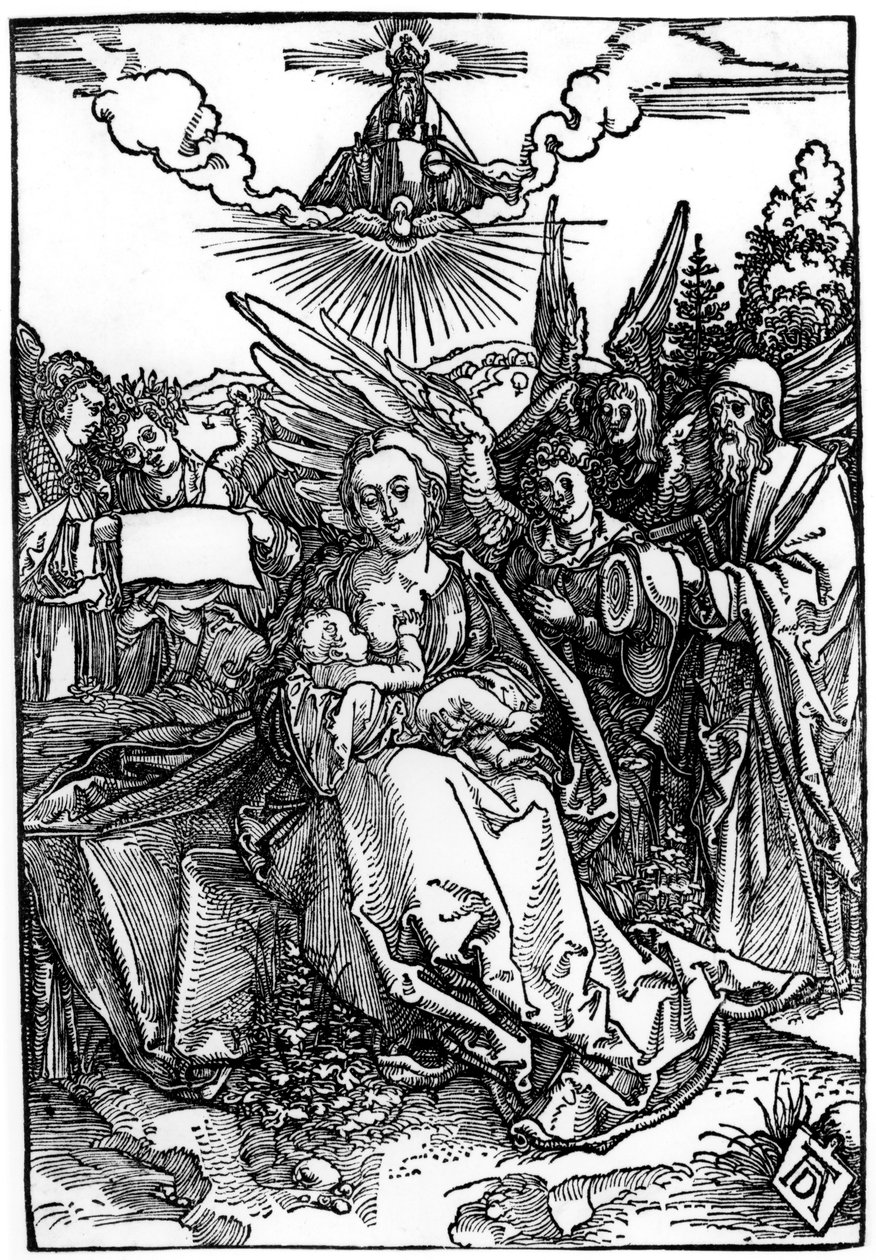 Beş Melekli Kutsal Aile, c.1504 (tahta baskı) by Albrecht Dürer