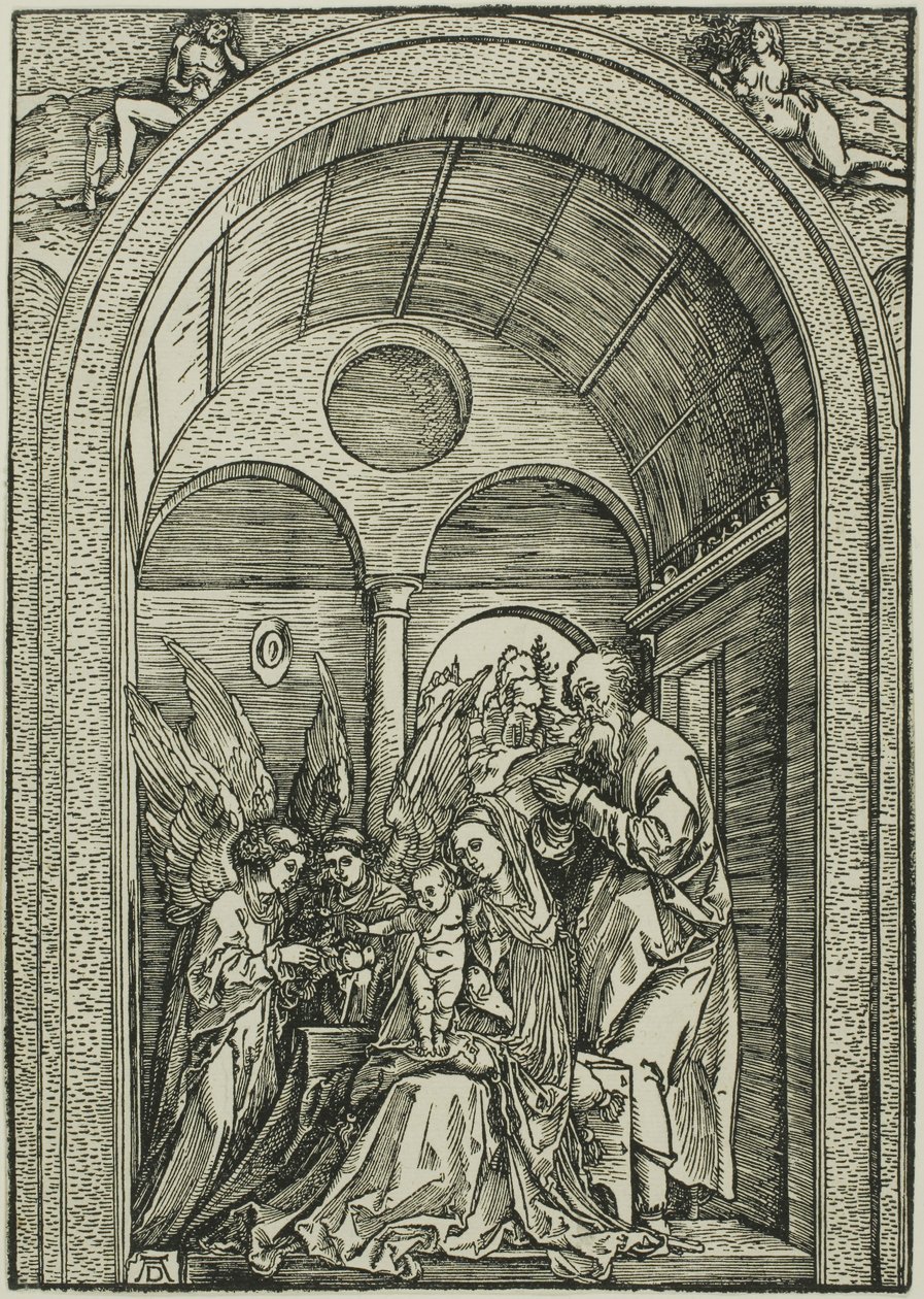 Tonozlu Salonda İki Melekle Kutsal Aile by Albrecht Dürer or Duerer