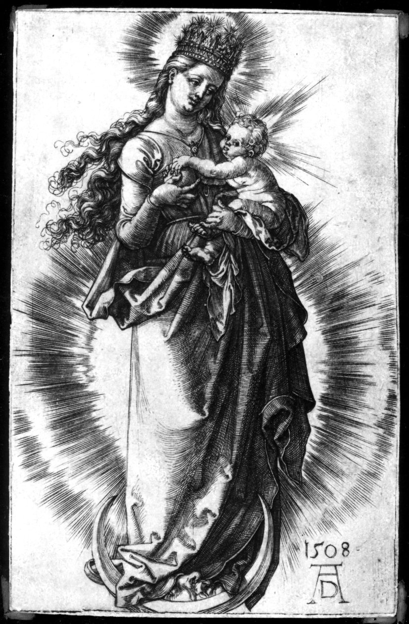 Hilal Üzerinde Yıldızlı Taç Olan Bakire ve Çocuk by Albrecht Dürer