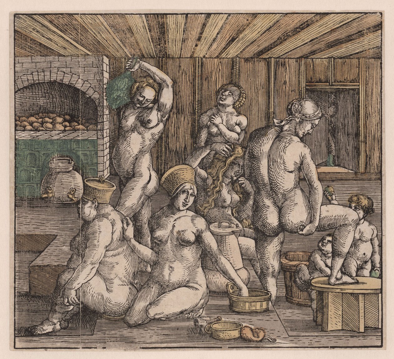 Kadınlar hamamı, Duerer, Albrecht (1471-1528). Gravür, sulu boya, c. 1500. Boyutlar: 21,8x23,9 cm. Özel koleksiyon by Albrecht Dürer