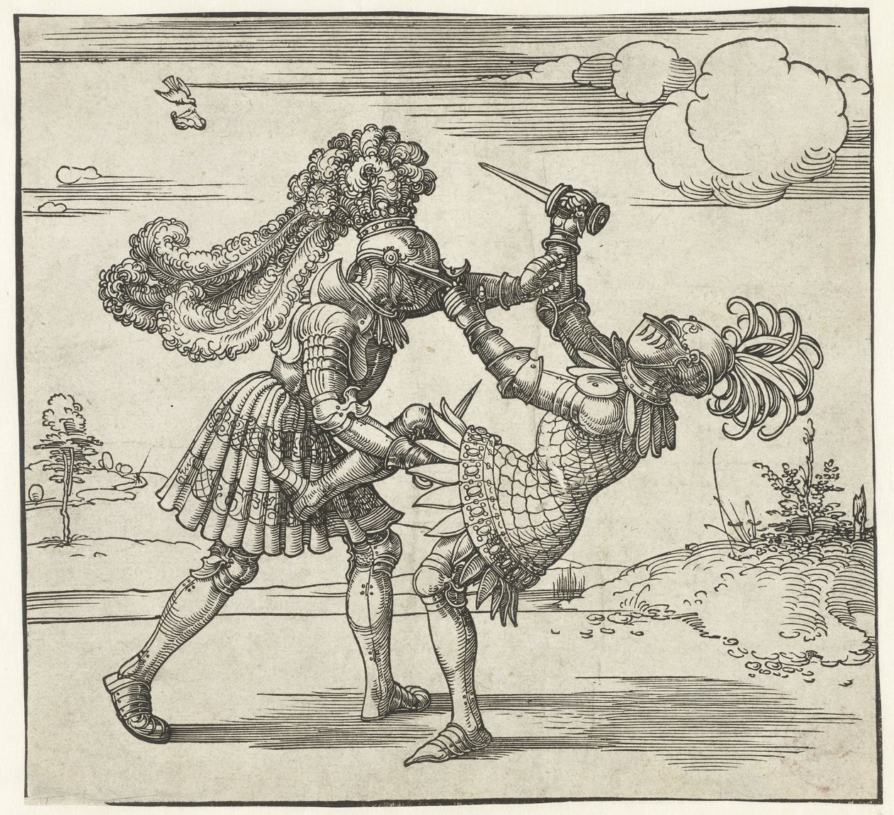 İki şövalye kavga ediyor by Albrecht Dürer or Duerer